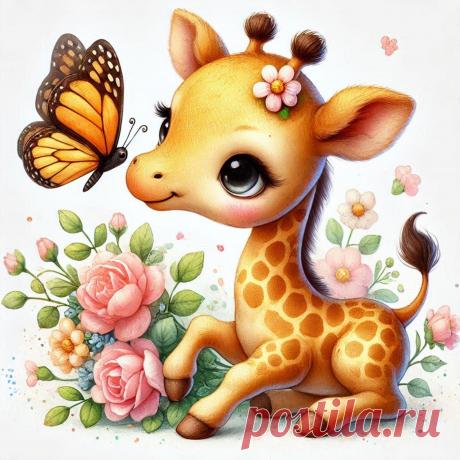 Жирафчик и бабочки(нейросеть)