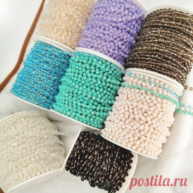 Цветные бусины 1 метр, 4 мм, цепочка из бисера, стеклянные Хрустальные Бусины, аксессуары для ожерелья, цепочки, для изготовления ювелирных изделий, компоненты для рукоделия, «сделай сам» | Украшения и аксессуары | АлиЭкспресс