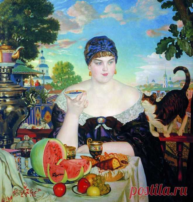 Кустодиев Борис Михайлович «Купчиха за чаем», 1918