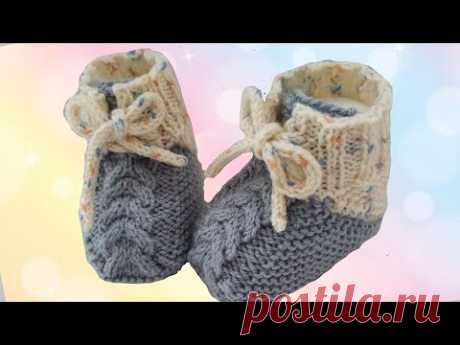 🤩КРАСИВЫЕ ПИНЕТКИ ВЯЗАНЫЕ СПИЦАМИ🤗knitted booties👍gestrickte Stiefeletten