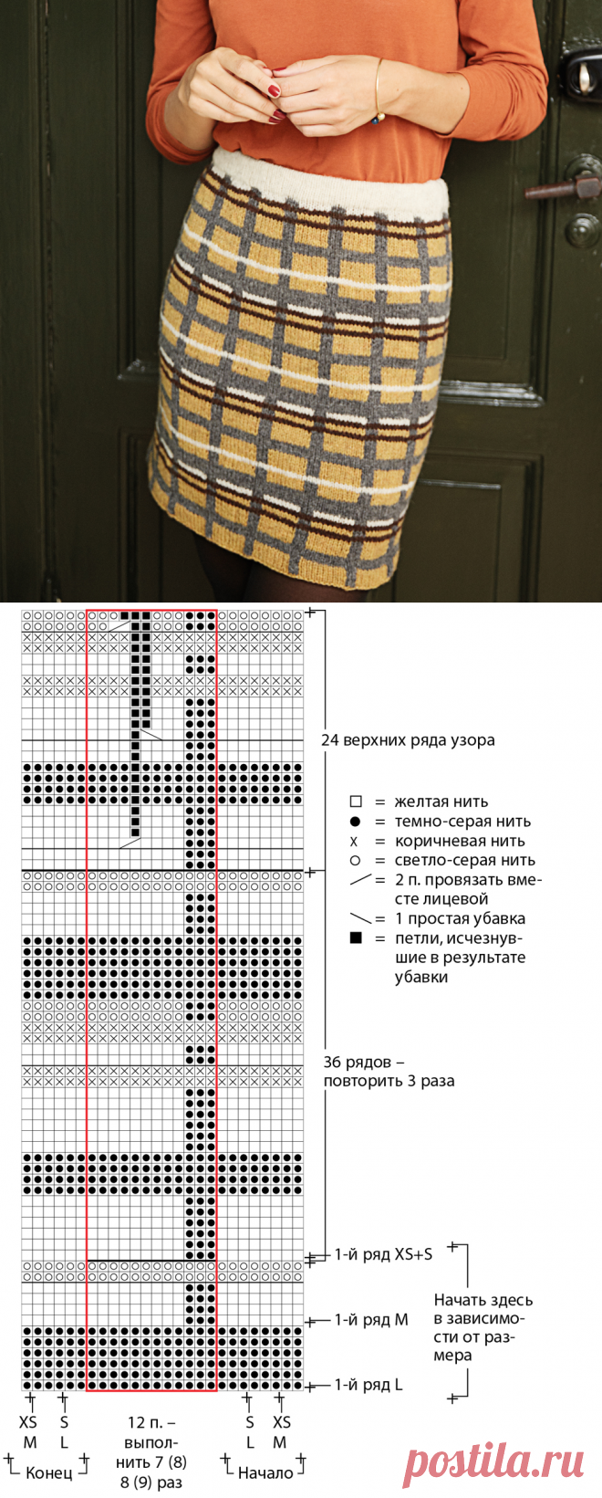 Юбка в клетку — схема вязания спицами с описанием на BurdaStyle.ru