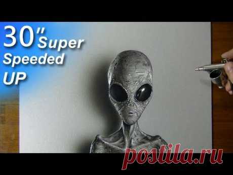 Drawing a Grey Alien - Super speeded up art
