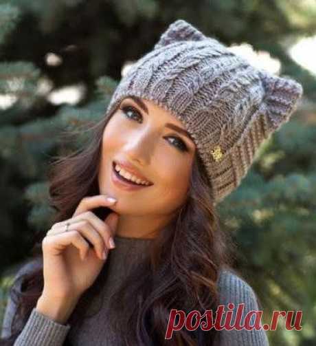 Шапка кошка спицами
