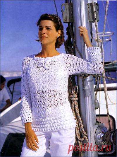 Связать белый ажурный пуловер с каймой спицами - 13 Июня 2011 - Вязание спицами, модели и схемы для вязания на спицах