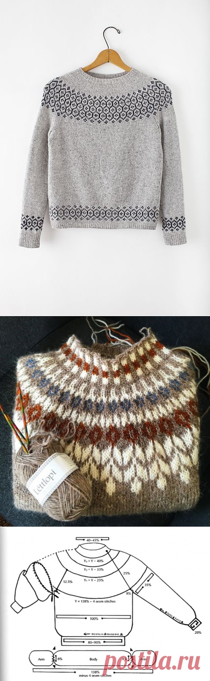 Исландский свитер с круглой кокеткой Lopapeysa | Knit-Tweed