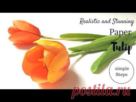 How to make realistic paper tulip flowers from crepe paper / DIY Mother’s Day Craft ペーパーフラワー) チューリップ