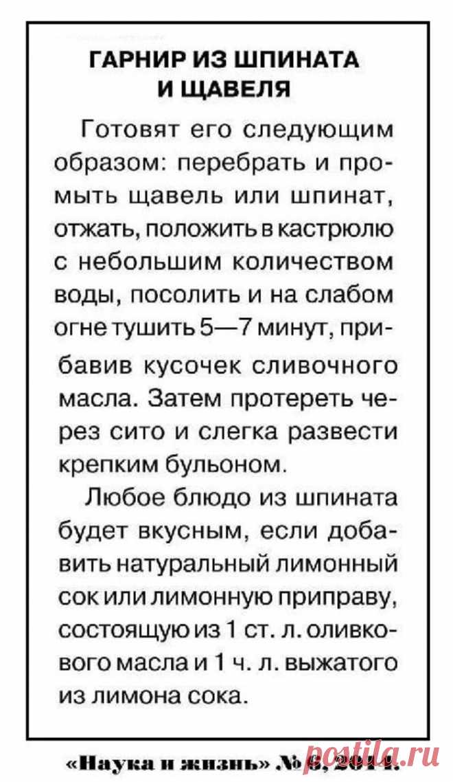 Гарнир из шпината и щавеля