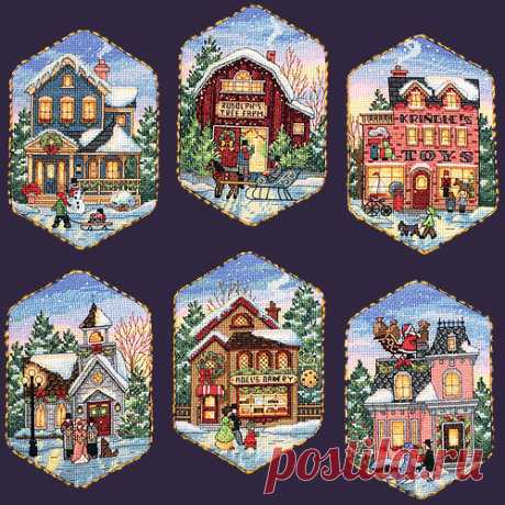 Christmas Village Ornaments | Скачать схему бесплатно Скачать Christmas Village Ornaments бесплатно. А также другие схемы вышивок в разделах: , Dimensions, Домашние животные, Домики, Зима, Рождество