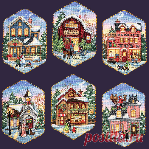 Christmas Village Ornaments | Скачать схему бесплатно Скачать Christmas Village Ornaments бесплатно. А также другие схемы вышивок в разделах: , Dimensions, Домашние животные, Домики, Зима, Рождество