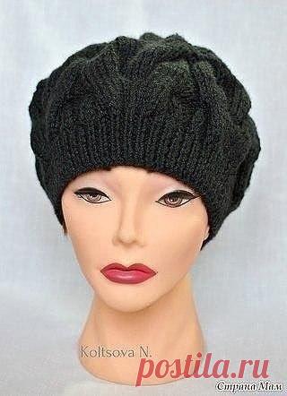 Берет с интересными косами Расчет петель на объем головы = 52 см.На спицы № 2,5 набираем 132 п., вяжем резинкой 1*1Затем переходим на спицы № 4, равномерно делаем прибавки петель до 177.Рапорт узора = 25 п. - это значит, что у нас получится 7 рапортов.Начинаем...1 ряд - 1 кромочная, 2 изн. п., 22 лиц. п., 3 изн. п*...