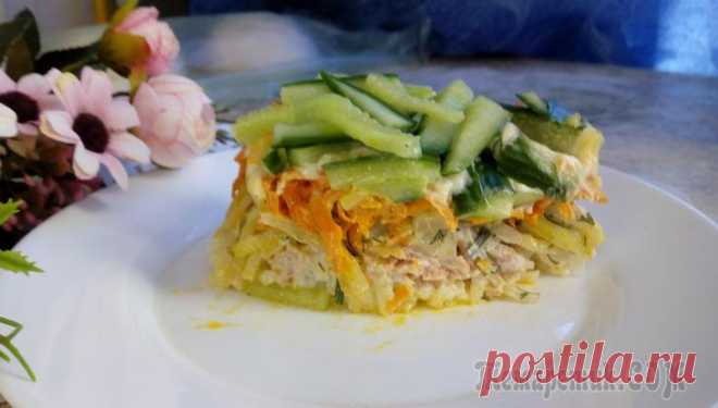 Салат Норвежский роман Вкусный салат с оригинальным названием и вкусом. Салат получается свежим, ярким и сочным. Для разнообразия праздничного стола - один из лучших вариантов.1 - баночка рыбных консервов 1 - луковица 1- мо...