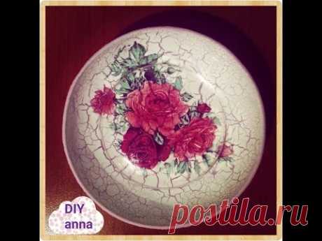 reverse crackle decoupage on plate roses decorations DIY ideas craft tutorial / URADI SAM Dekupaž
