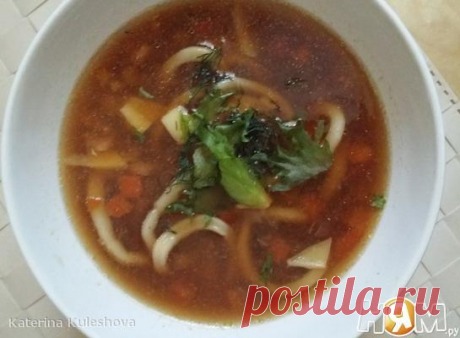Суп с креветками и кальмаром