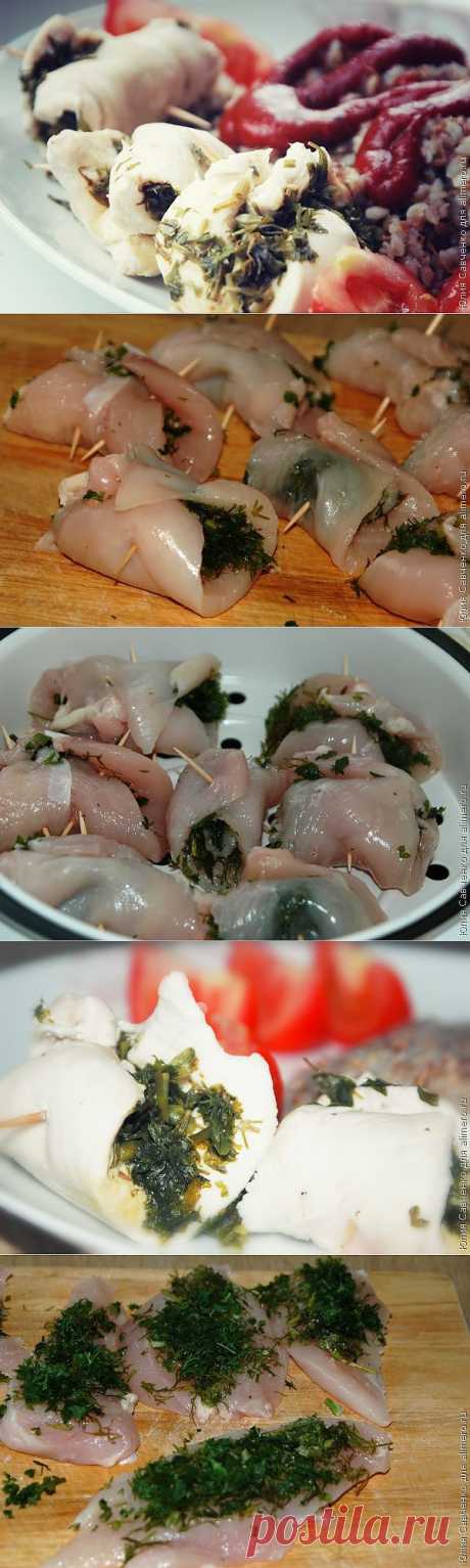 Ароматные рулетики из куриного филе с зеленью / Рецепты с фото