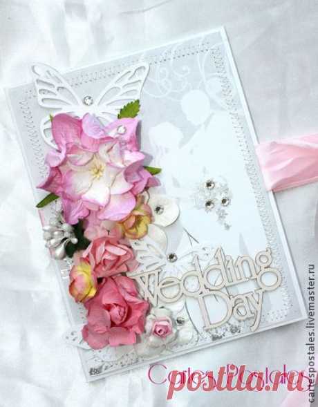 Свадебная открытка &quot;Wedding day&quot; - серебряный,белый,розовый,свадьба,свадебная открытка