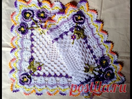 DIY centrinho quadrangular amor perfeito de crochê
