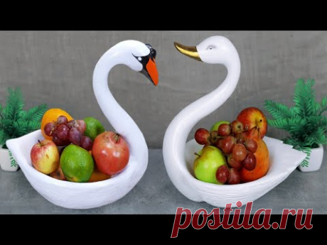Swan fruit pot || Birthday gift showpiece making at home || Swan showpiece - YouTube