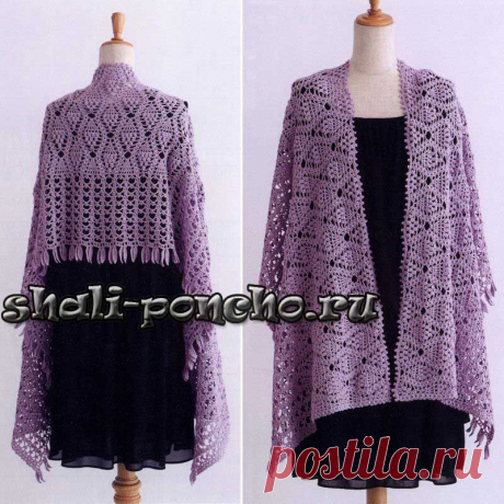 Сиреневый палантин двумя узорами