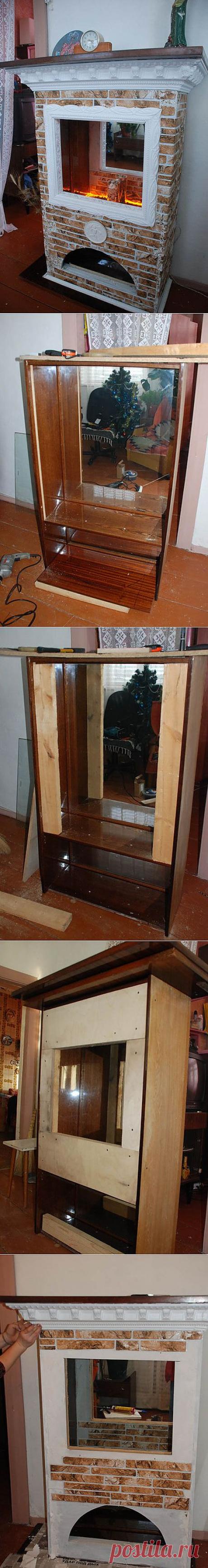 Превращение старого серванта в фальш-камин..