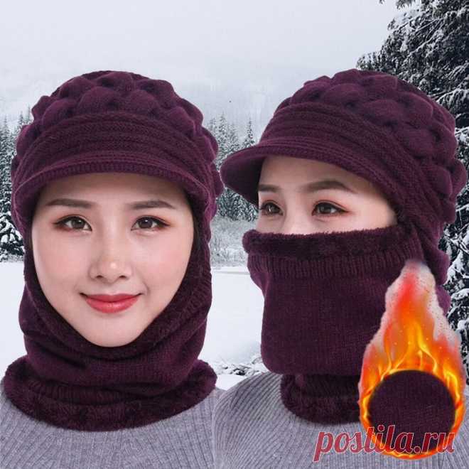 Зимняя Шапка-бини из кораллового флиса, женская шапка-шарф, теплая дышащая шерстяная вязаная шапка для женщин, двухслойная Защитная шапка | Аксессуары для одежды | АлиЭкспресс