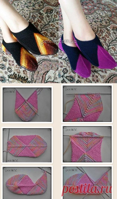 Цветные тапочки-следки спицами. Мастеркласс