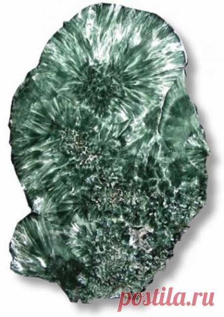 Verde Serafinite Serafinite is a green gemstone with silvery chatoyant fibers which form patterns similar a feathers