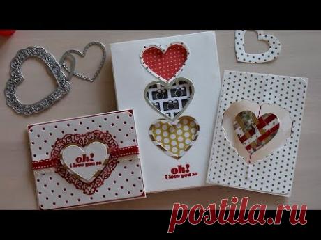 Идеи простых открыток из одного набора ножей для вырубки. Использованы материалы: - ножи для вырубки "3 сердца": https://www.aliexpress.com/item/Metal-Heart-...