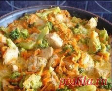 ПП-ужин: курица с брокколи и морковью, тушеная в сливках Питаемся только полезными блюдами!