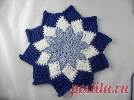 Tunesisch Häkeln - Entrelac-Topflappen mit Sternenmitte - Veronika Hug