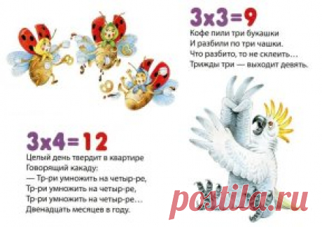 ВЕСЁЛАЯ ТАБЛИЦА УМНОЖЕНИЯ В СТИХАХ
Что такое Умножение? 
Это умное сложение. 
Ведь умней — умножить раз, 
Чем слагать всё целый час. 
1×1 
Один пингвин гулял средь льдин. 
Одиножды один — один. 
1×2 
Один в поле не воин. 
Одиножды два двое. 
2×2 
Два атлета взяли гири. 
Это: дважды два — четыре. 
2×3 
Сел петух до зари 
На высокий шест: 
- Кукареку!..Дважды три, 
Дважды три — шесть! 
2х4 
В пирог вонзилась пара вилок: 
Два на четыре — восемь дырок. 
2×5 
Двух слонов решили...