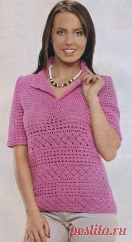 Розовый пуловер. Вязание крючком для женщин. Узелок.ру