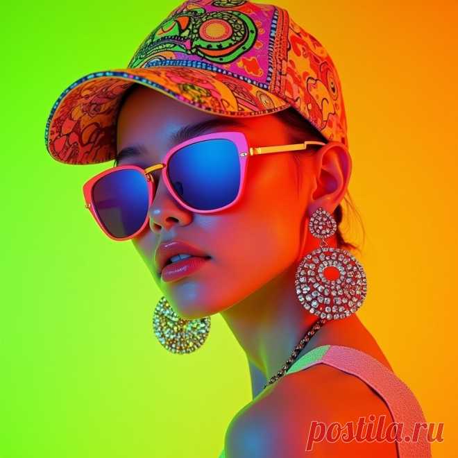 Яркий образ: неоновый взрыв в стиле Prada и игривый макияж. Генерация из нейросети Flux Ai - Flux.1 примеры промтов - Форум ИИ о нейросетях - Yes Ai