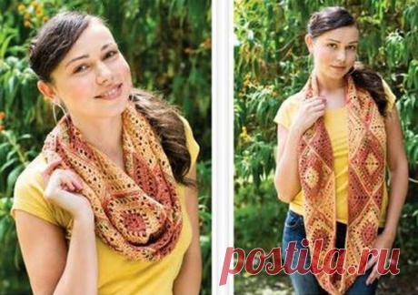 Снуд из квадратных мотивов. Крючком. Схемы. Без перевода. / woman7.ru