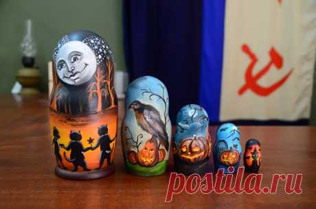 Ручная роспись русской гнездовой куклы Матрешки Хэллоуин | Etsy