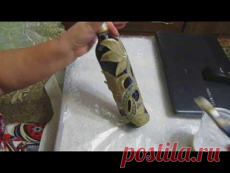 Декорирование бутылки тканью - YouTube