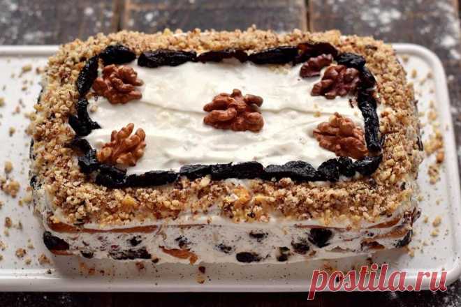Торт без выпечки с черносливом и грецкими орехами | Рецепты салатов и вкусняшек | Яндекс Дзен