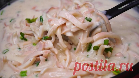 Кальмары в сметане, люблю такой ужин за скорость в приготовление и вкус | Готовим с Калниной Натальей | Яндекс Дзен