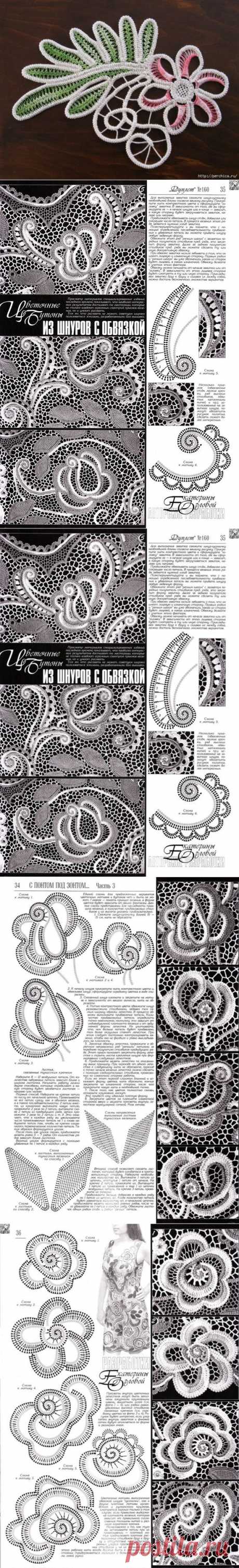Цветочные бутоны и листики из шнуров - описание и схемы из *Дуплета*