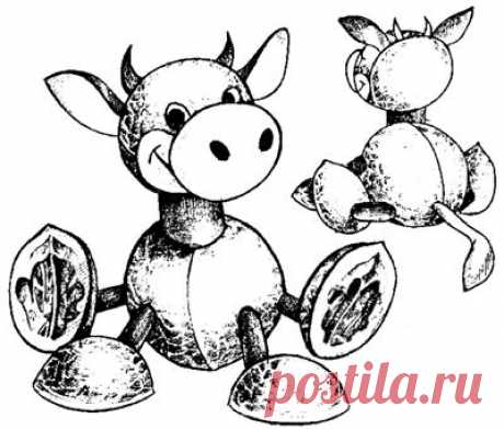 Корова из ореховых скорлупок | NosKurnos.ru