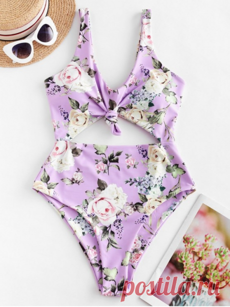 ZAFUL Floral Cut Out Knotted One-piece Swimsuit   MAUVE [35% OFF] 2020 ZAFUL Floral Cut Out Knotted One-piece Swimsuit In MAUVE | ZAFUL    Swimwear Type: One-piece Gender: For Women Material: Polyester,Spandex Bra Style: One-piece Support Type: Wire Free Collar-line: Straps Pattern Type: Floral Decoration: Cut Out,High Cut,Tie Waist: High Waisted Weight: 0.2600kg Package: 1 x Swimsuit