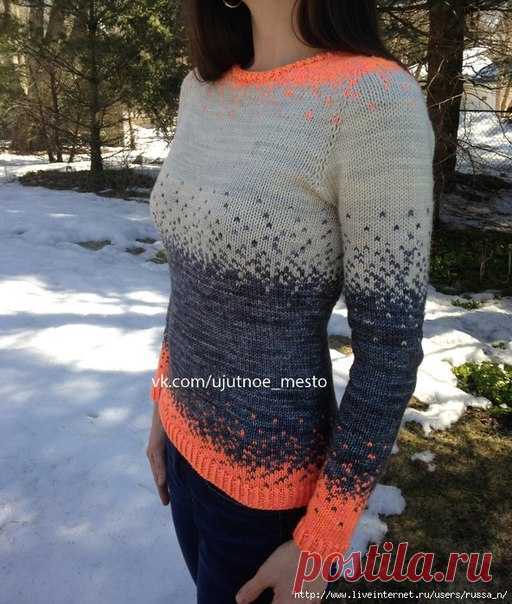 Little Pixels Pullover(Пиксельный пуловер) by Jennifer Beaumont

#пуловер_спицами@ujutnoe_mesto_vjazanie