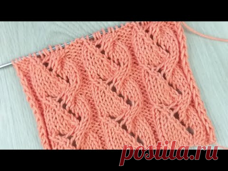 Ажурный узор со жгутами. Очень красивый узор. Вязание спицами.