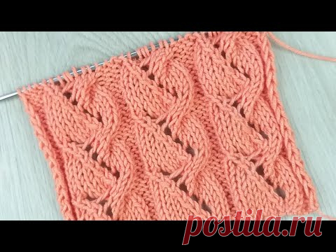 Ажурный узор со жгутами. Очень красивый узор. Вязание спицами.