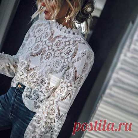 Сексуальные кружева сплошной цвет блузки-fashiontia