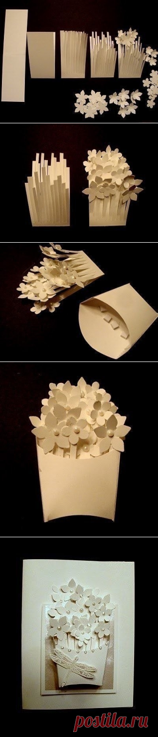 Открытка с корзиной цветов.