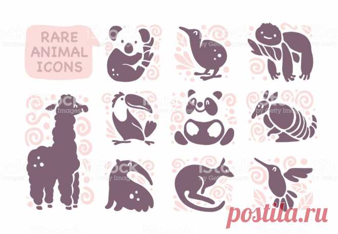 Ilustración de Colección De Vectores De Iconos Animales Piso Lindos Aislado Sobre Fondo Blanco y más Vectores Libres de Derechos de Logotipo - iStock
