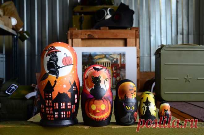 Хэллоуин Кошки Гнездо куклы Матрешка Ручная окрашенная кукла | Etsy