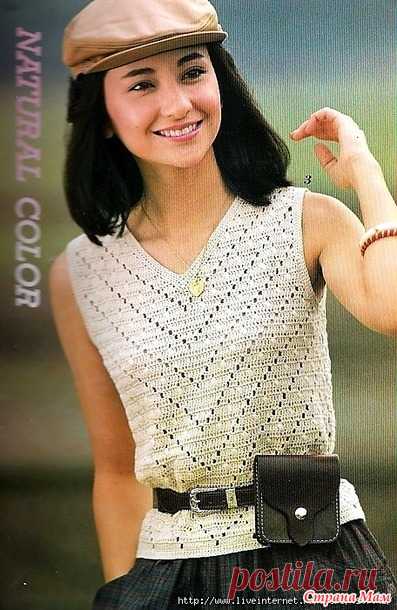 Топ с диагональными ажурными полосками. Крючок. - ВЯЗАНАЯ МОДА+ ДЛЯ НЕМОДЕЛЬНЫХ ДАМ - Страна Мам