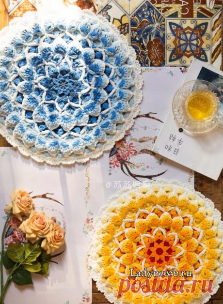 Сидушка на стул крючком. Сидушка крючком лотос. | Ladynweb.ru
