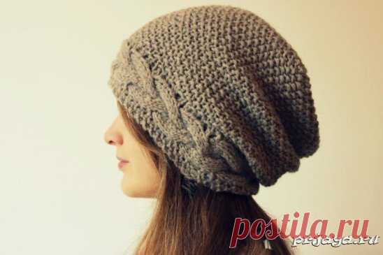 Женская шапка спицами с поперечной косой
Описание: http://prjaga.ru/vyazanie-dlya-zhenshchin/shapka-beret/zhenskaya-shapka-spisami-s-poperechnoj-kosoj
